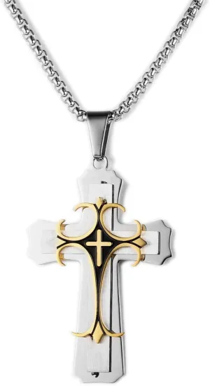 Cross Necklace for Men Gothic Chrome Hearts Stainless Steel Cross Pendant Necklace for Men Cool Punk Crucifix Christian Necklace for Men