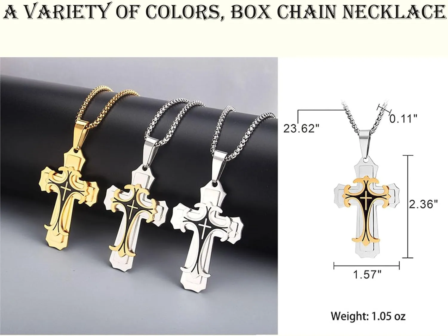 Cross Necklace for Men Gothic Chrome Hearts Stainless Steel Cross Pendant Necklace for Men Cool Punk Crucifix Christian Necklace for Men