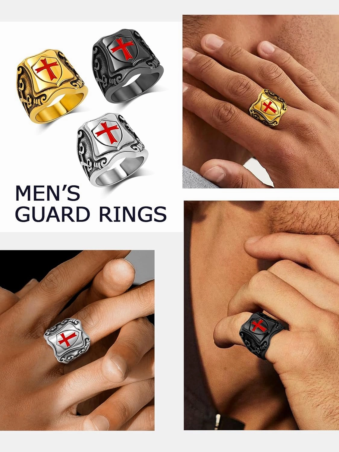Cross Ring for Men Stainless Steel Celtic Knot Ring, 18K Gold/Black Metal, Retro Religious Chrisitan Cross Ring Norse Viking Battle Axe Cross Ring, Size 7-13, with Gift Box