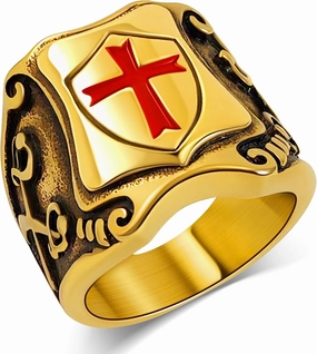 Cross Ring for Men Stainless Steel Celtic Knot Ring, 18K Gold/Black Metal, Retro Religious Chrisitan Cross Ring Norse Viking Battle Axe Cross Ring, Size 7-13, with Gift Box