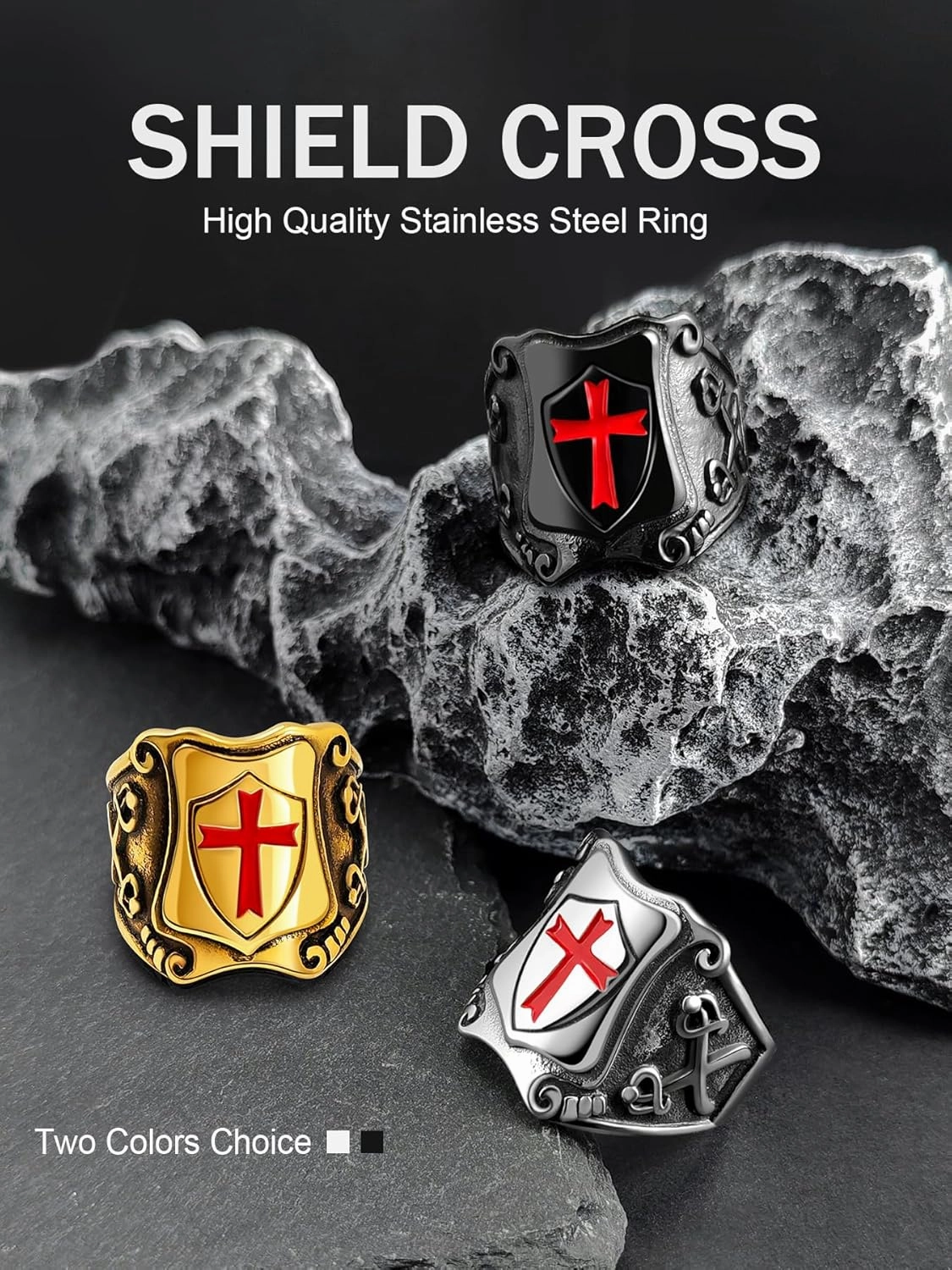 Cross Ring for Men Stainless Steel Celtic Knot Ring, 18K Gold/Black Metal, Retro Religious Chrisitan Cross Ring Norse Viking Battle Axe Cross Ring, Size 7-13, with Gift Box