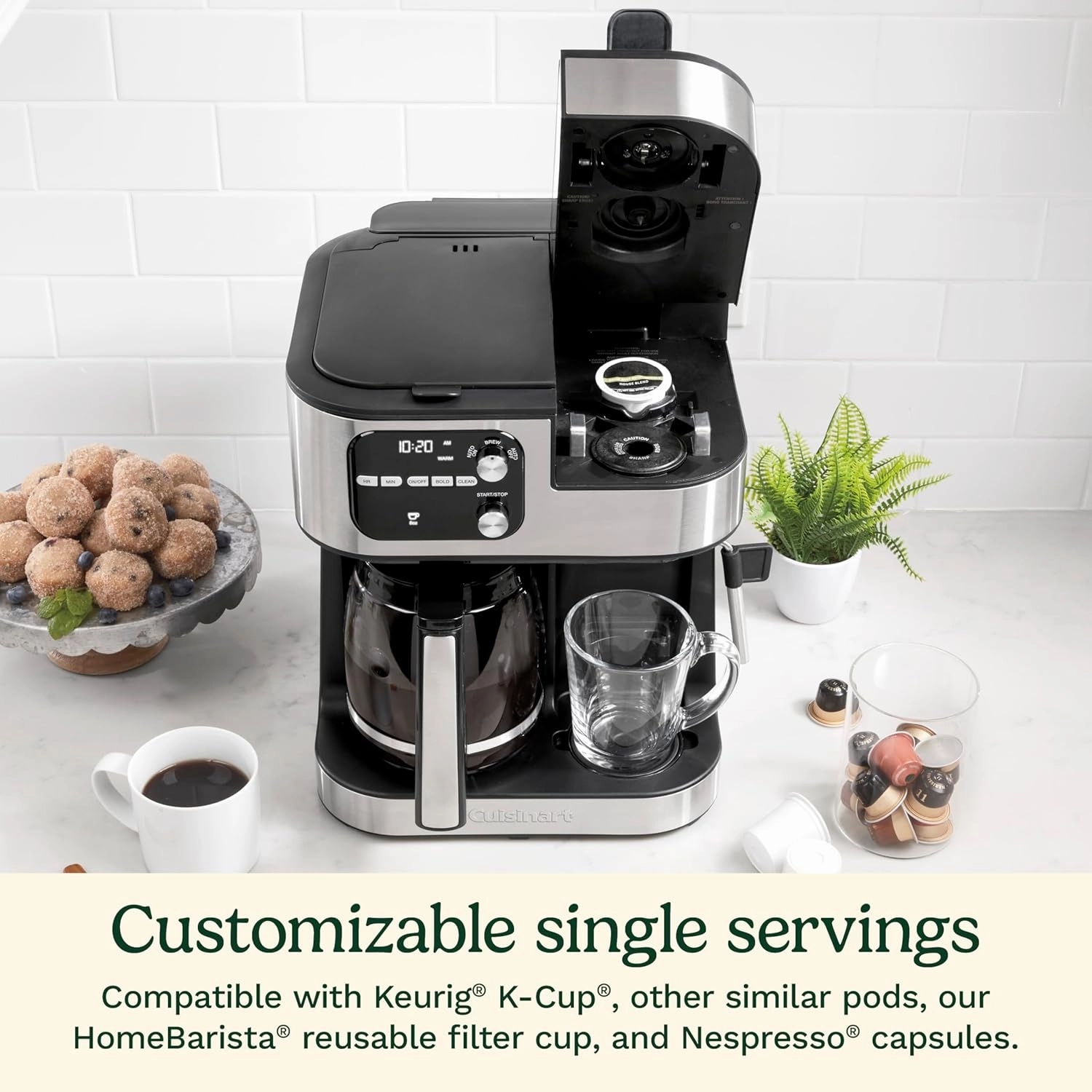 Cuisinart Coffeemaker, Coffee Center Barista Bar 4-In-1 Coffee Machine, Single-Serve Coffee, Espresso & Nespresso Capsule Compatible, 12-Cup Carafe, Black, SS-4N1NAS