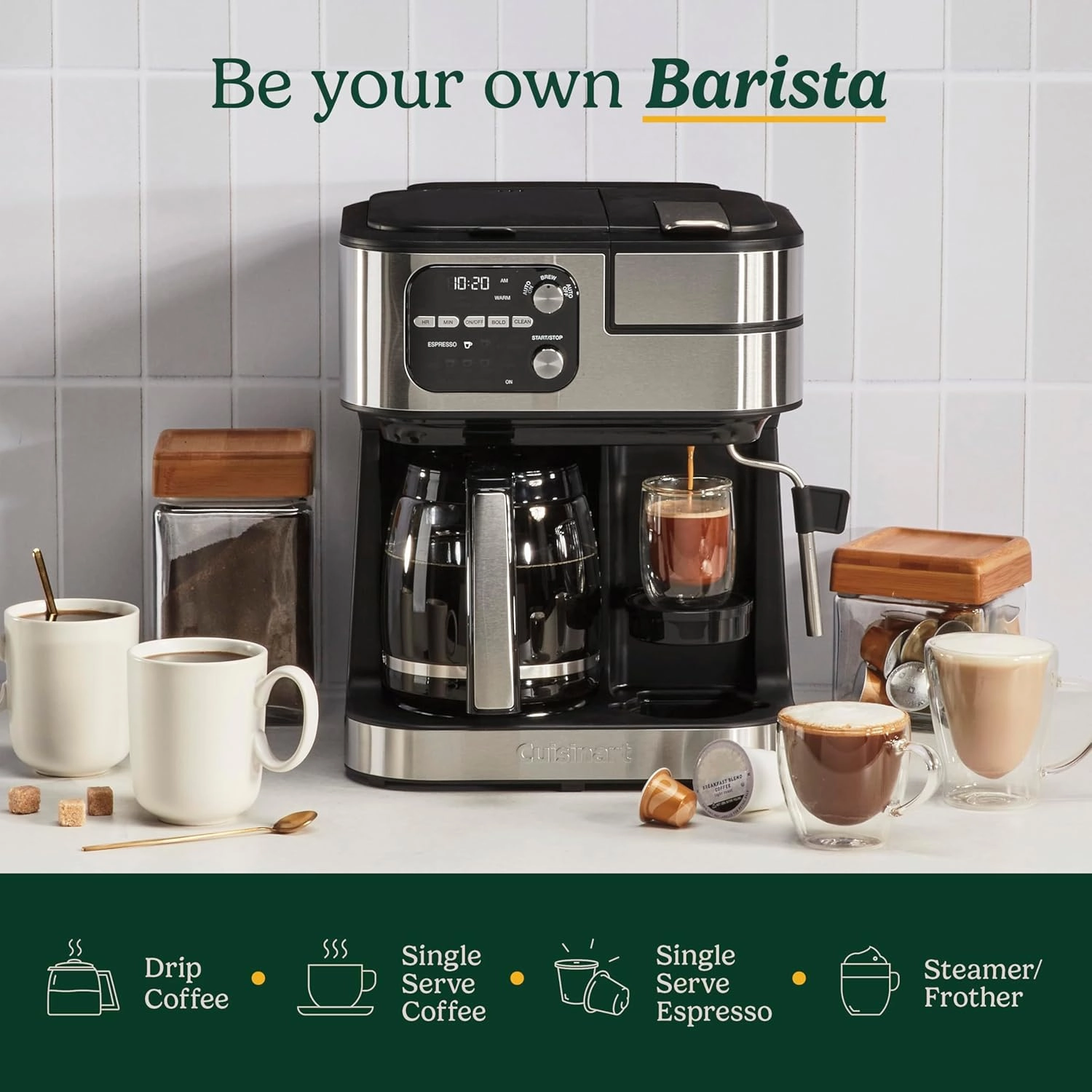 Cuisinart Coffeemaker, Coffee Center Barista Bar 4-In-1 Coffee Machine, Single-Serve Coffee, Espresso & Nespresso Capsule Compatible, 12-Cup Carafe, Black, SS-4N1NAS