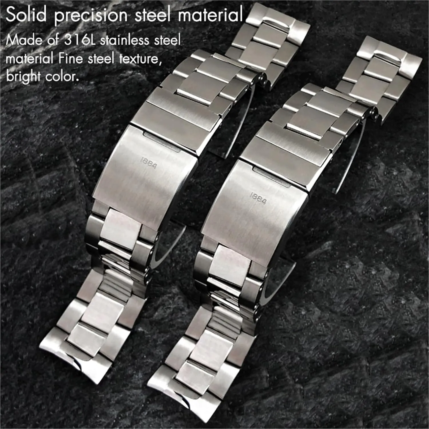 Curved End 22mm Stainless Steel Solid Watchband，For Breitling Avenger Silver Watch Strap Bracelets