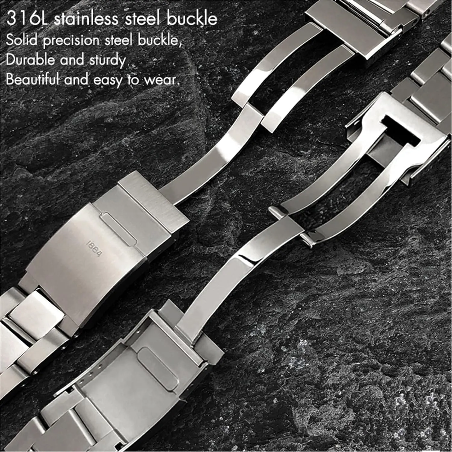 Curved End 22mm Stainless Steel Solid Watchband，For Breitling Avenger Silver Watch Strap Bracelets
