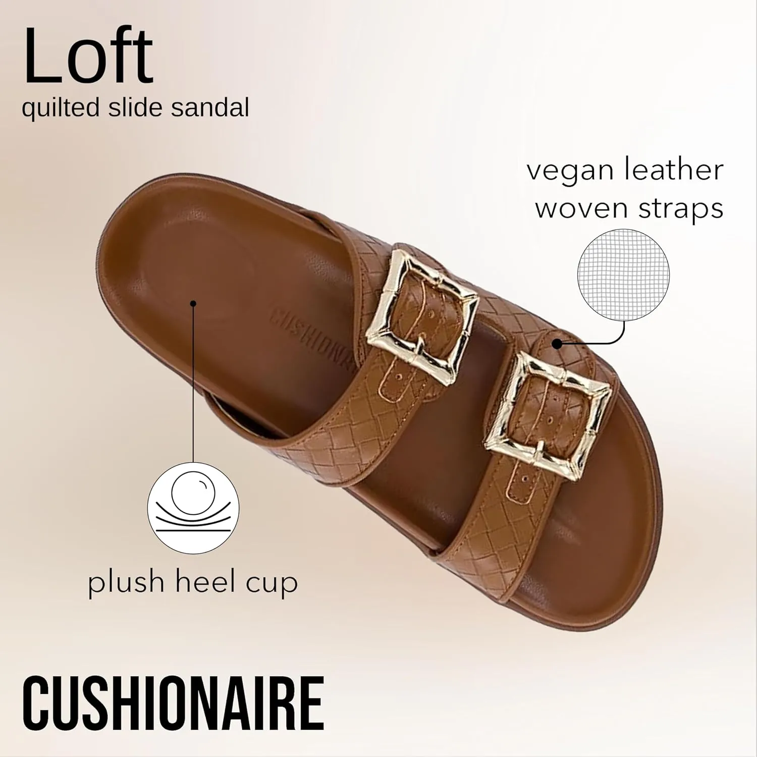 CUSHIONAIRE Loft Women's Quilted Slide Sandal With Cushioned Footbed and Adjustable Buckles