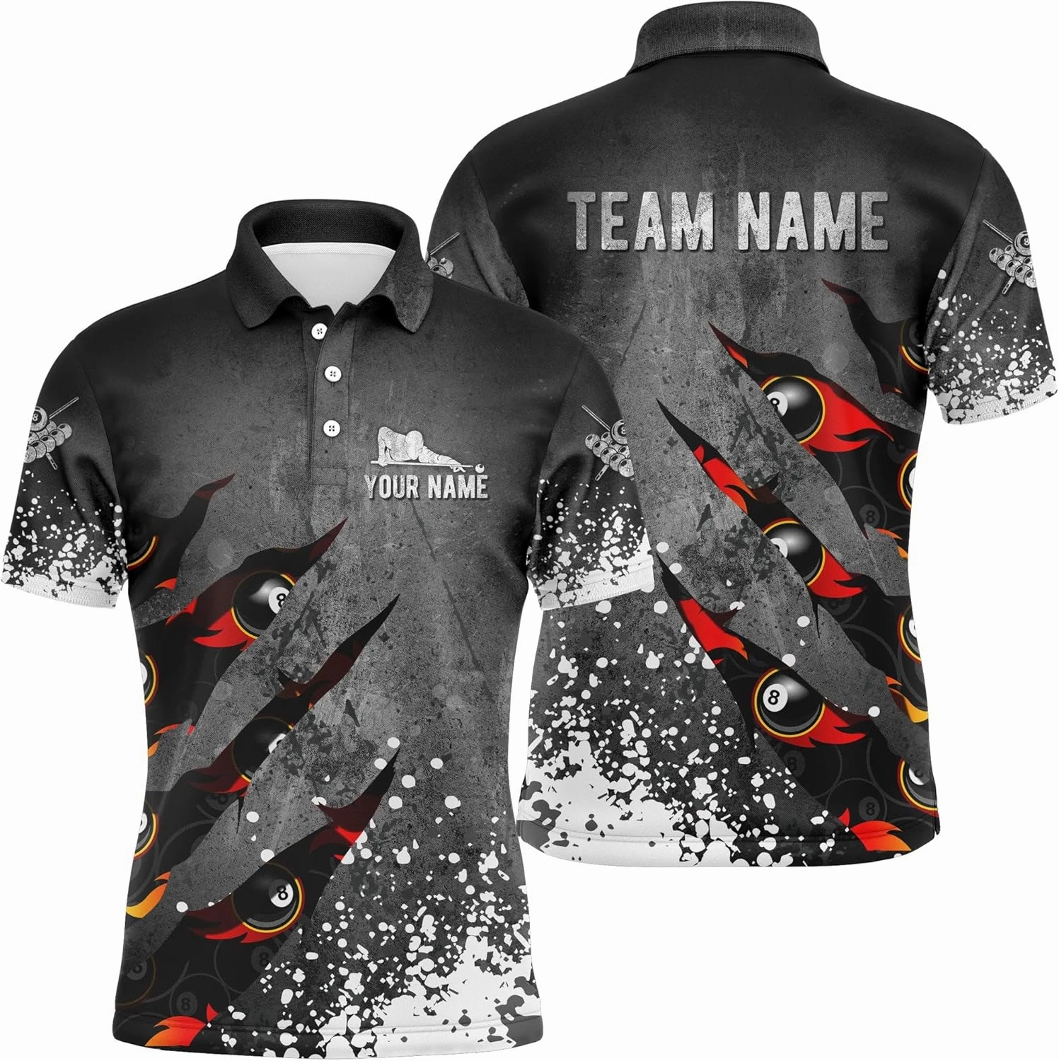 Customized 8 Ball Pool Crown Men Billiard Shirts, Gold and Black Billiard Team Shirts, Pool Jerseys, Custom