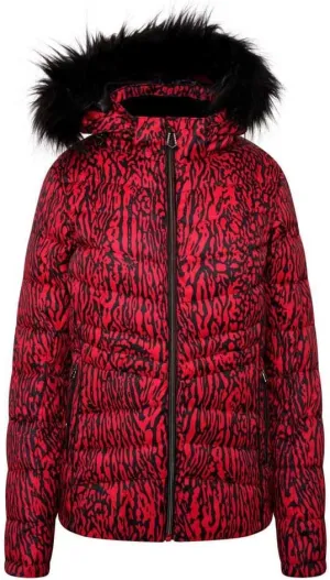 Dare 2b Swarovski Embellished Glamorize II Waterproof Ski Jacket for Women - Lollipop Red Wild Thing Print, 12