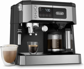 De'Longhi All-in-One Combination Coffee Maker & Espresso Machine   Advanced Adjustable Milk Frother for Cappuccino & Latte   Glass Coffee Pot 10-Cup, Black, COM532M