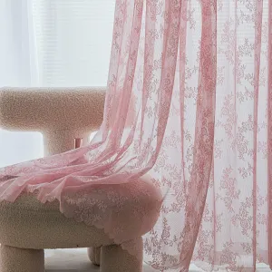 Deeprove Pink Lace Curtains 84 Inches Long 2 Panels Set, Blush Boho Sheer Floral Embroideried Vintage Window Treatment Pair Privacy French Drape for Girls' Nursery Bedroom, Width 57" x Length 84"