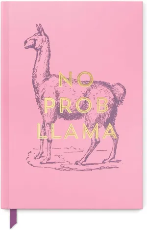 DesignWorks Ink Soft Touch Hardcover Funny Journal Notebook with Lined Pages and Ribbon Marker for Work, Writing, Journaling - Vintage Sass No Prob Llama Pink Journal 5.75" x 8.5"