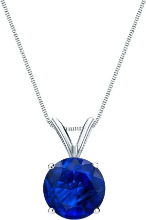 Diamond Wish 18k Gold Blue Sapphire Gemstone Solitaire Necklace (3/4ctw) 4 Prong Basket, 18-inch Box Chain