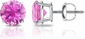 Diamond Wish 1/4 Carat Pink Sapphire Stud Earrings in 14k White Gold with 4-Prong Basket Screw Backs (cttw)