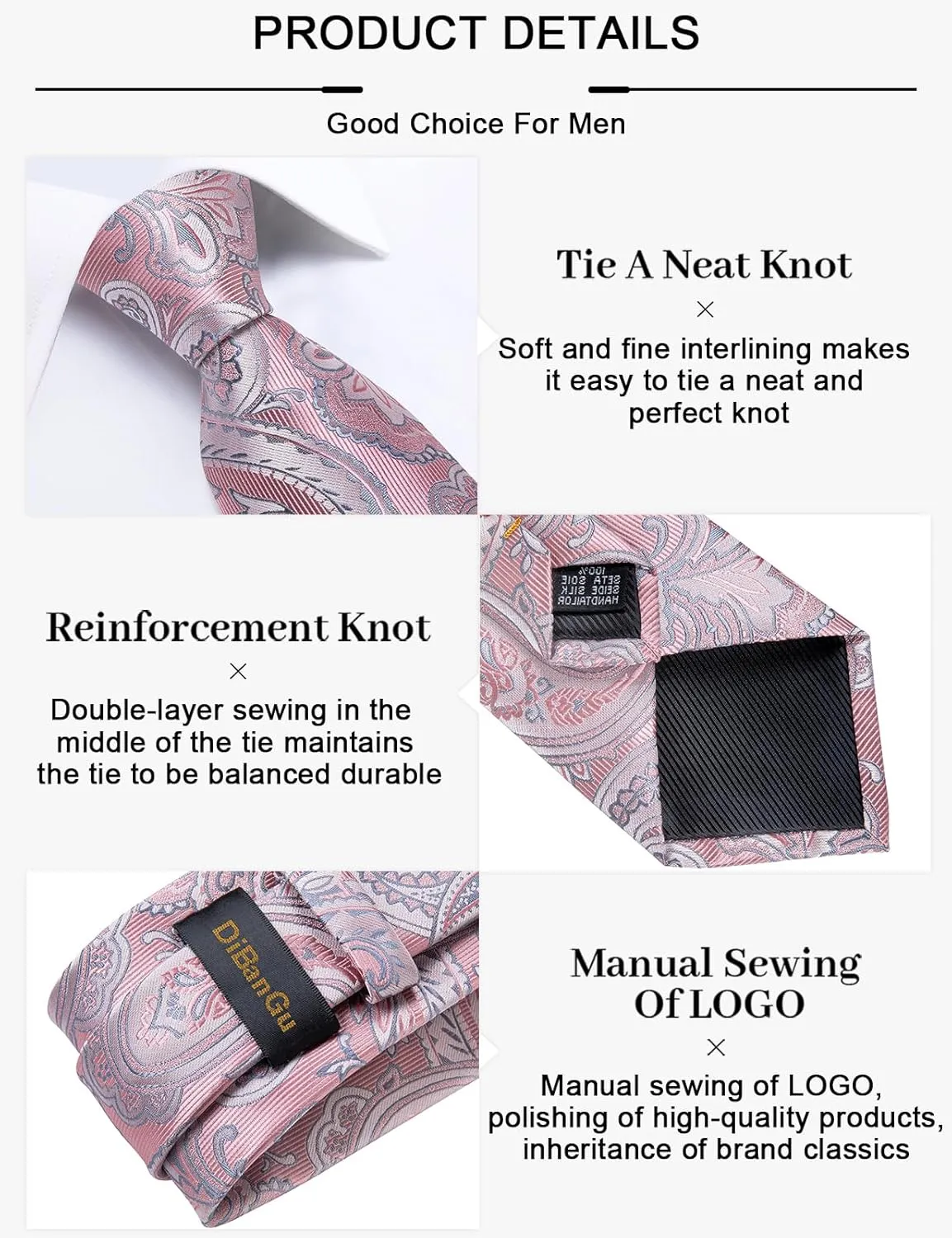 DiBanGu Paisley Ties for Men Silk Necktie and Pocket Square Cufflinks Tie Clip Set Woven Classic Mens Tie for Wedding Party