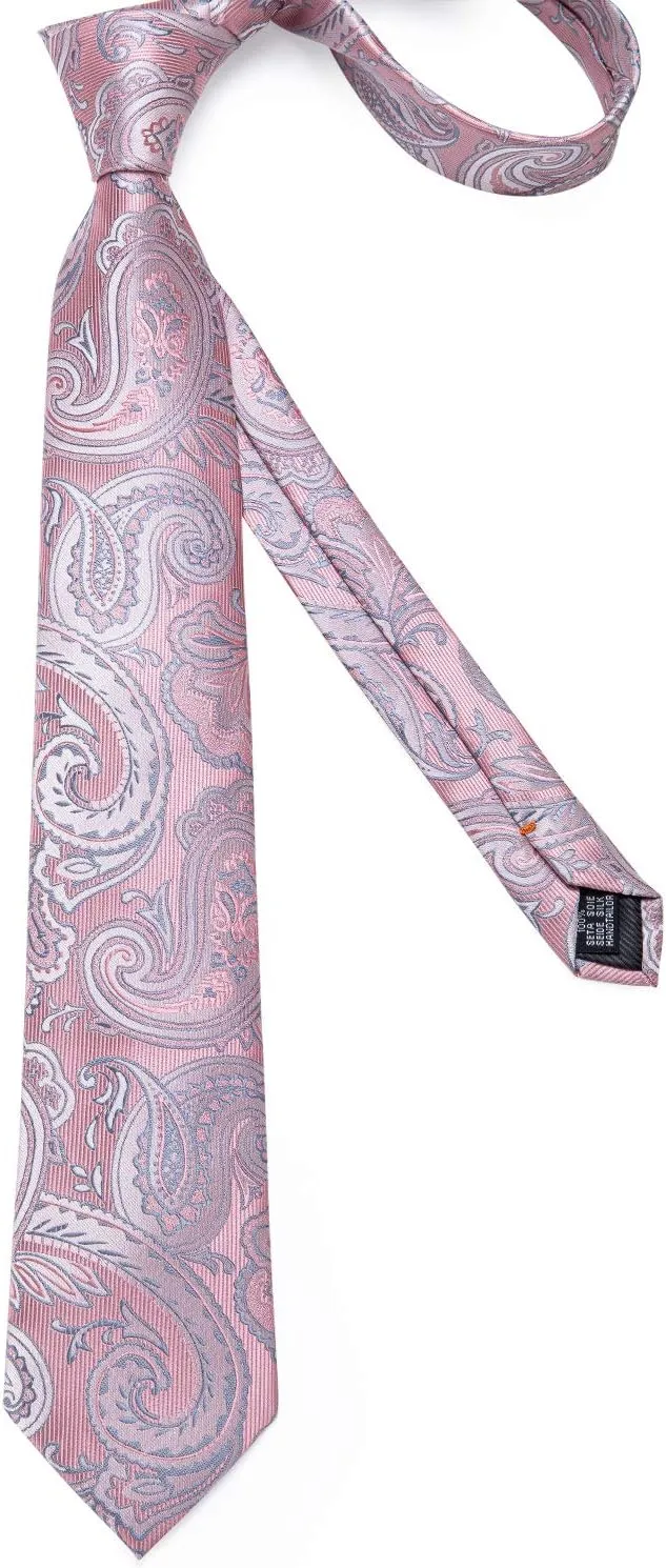 DiBanGu Paisley Ties for Men Silk Necktie and Pocket Square Cufflinks Tie Clip Set Woven Classic Mens Tie for Wedding Party