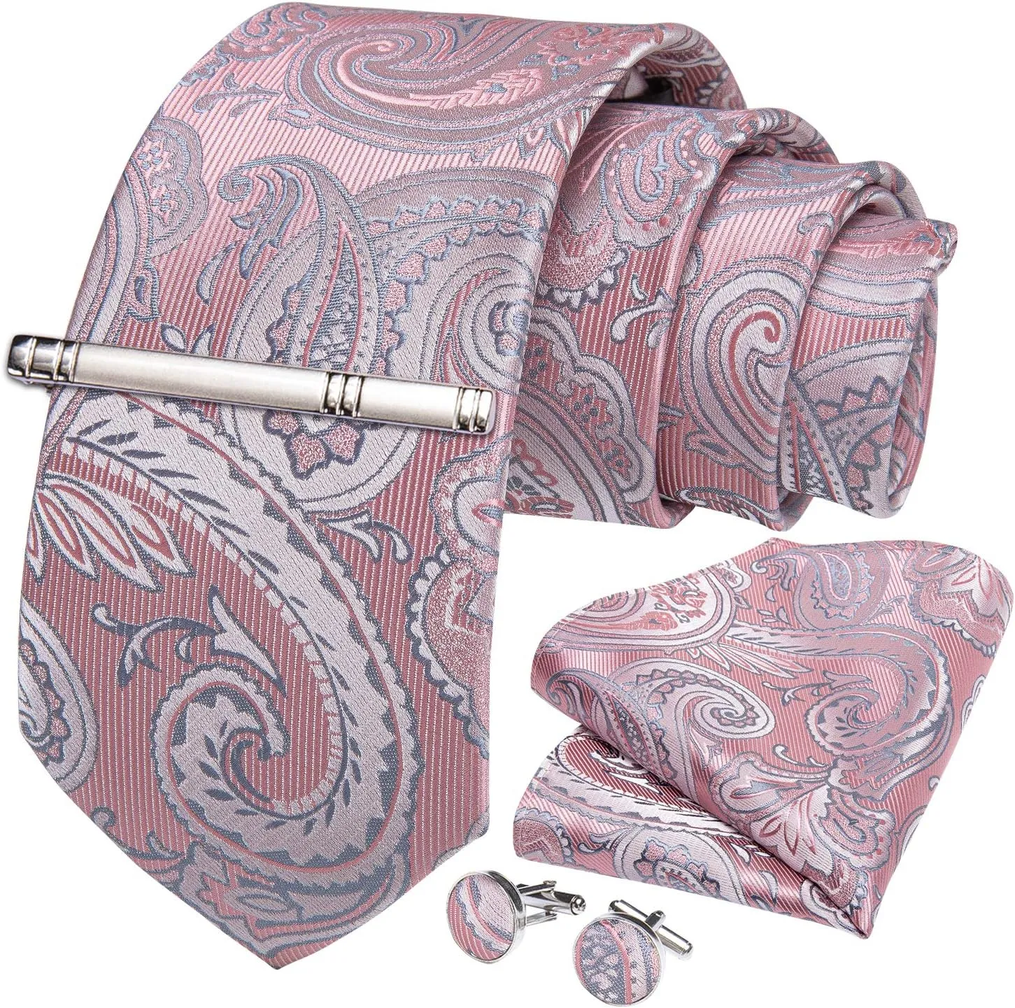 DiBanGu Paisley Ties for Men Silk Necktie and Pocket Square Cufflinks Tie Clip Set Woven Classic Mens Tie for Wedding Party