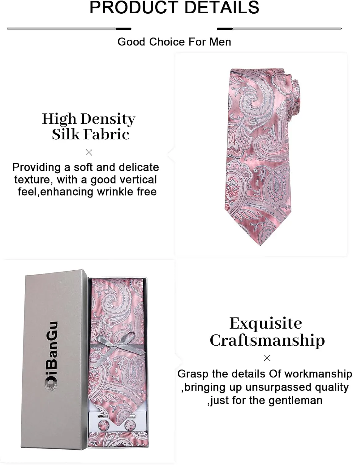 DiBanGu Paisley Ties for Men Silk Necktie and Pocket Square Cufflinks Tie Clip Set Woven Classic Mens Tie for Wedding Party