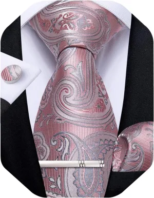 DiBanGu Paisley Ties for Men Silk Necktie and Pocket Square Cufflinks Tie Clip Set Woven Classic Mens Tie for Wedding Party