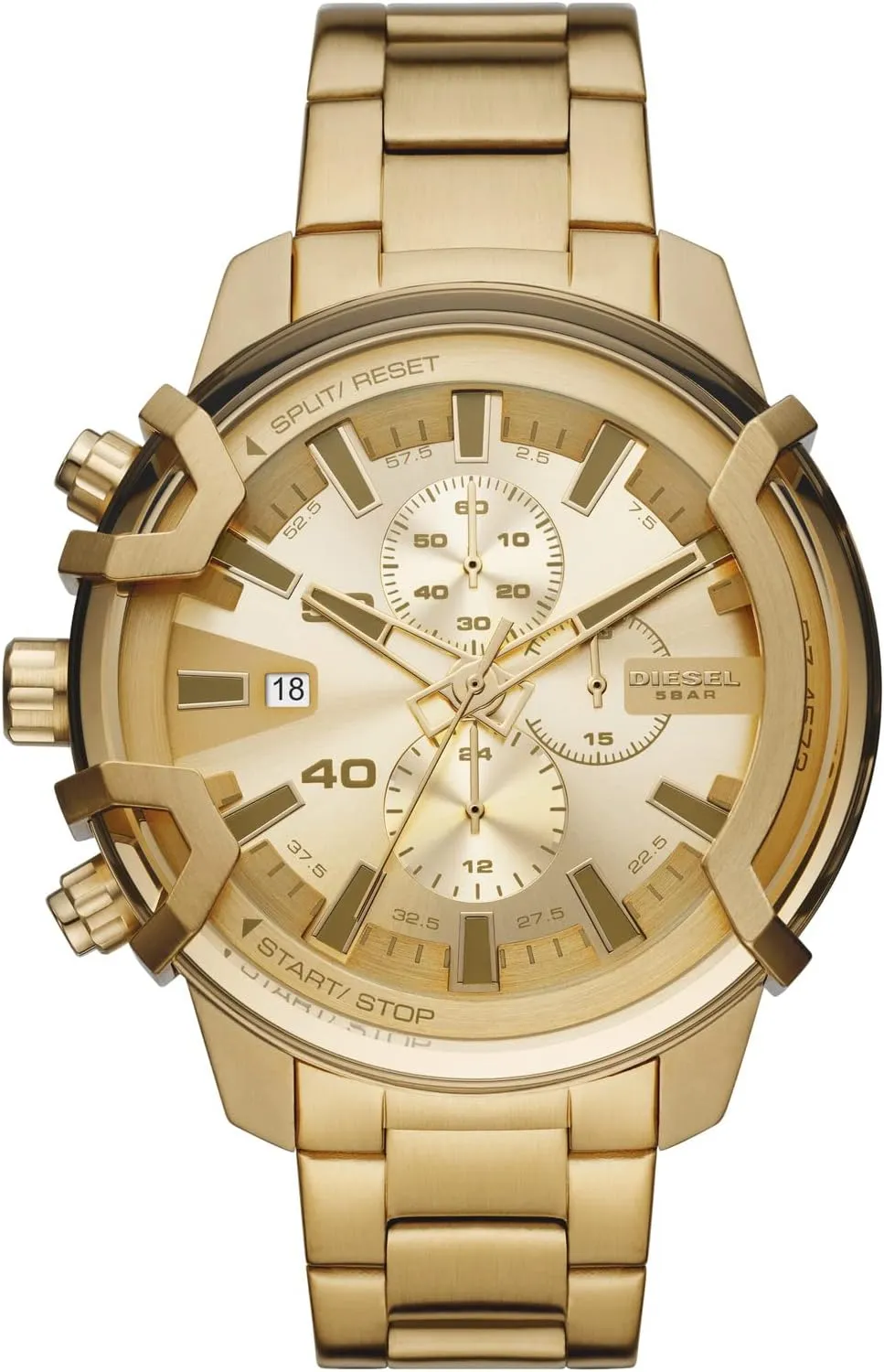 Diesel Men's 48mm Griffed Quartz Stainless Steel Chronograph Watch, Color: Gold (Model: DZ4573)