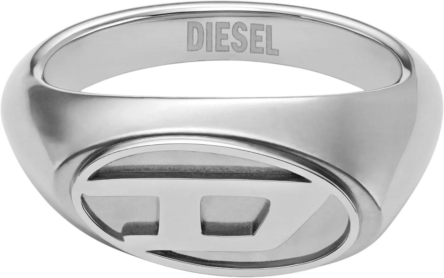 Diesel Men's Silver Stainless Steel Logo Signet Ring