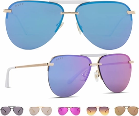 DIFF Tahoe Designer Oversized Aviator Sunglasses for Women UV400 Protection, Gold Frames