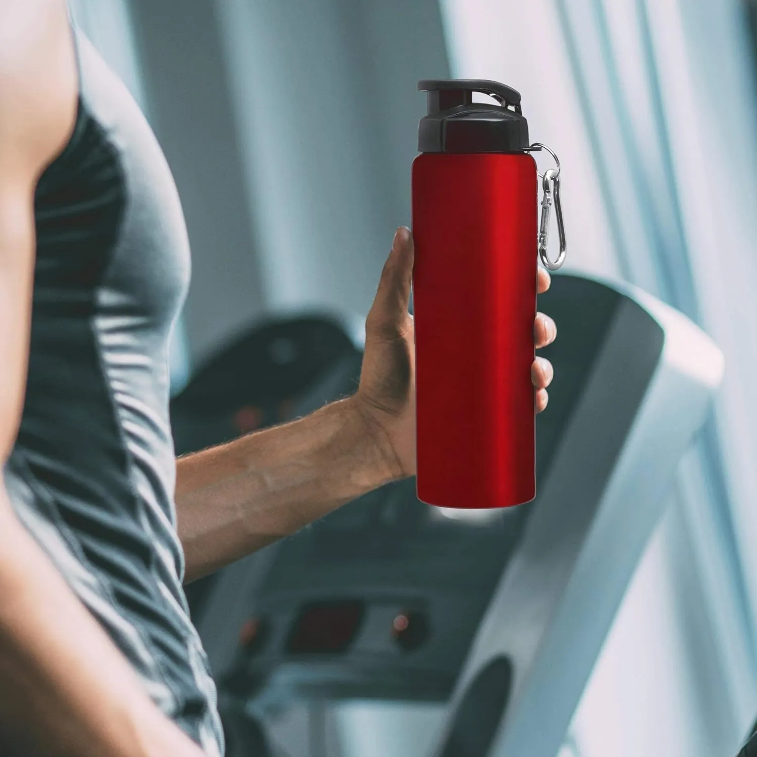 DISCOUNT PROMOS Sicilia Stainless Steel Sports Bottles 27 oz. Set of 6, Bulk Pack - Non Insulated, Great for Gym, Hiking, Cycling, School - Red