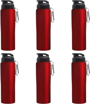 DISCOUNT PROMOS Sicilia Stainless Steel Sports Bottles 27 oz. Set of 6, Bulk Pack - Non Insulated, Great for Gym, Hiking, Cycling, School - Red