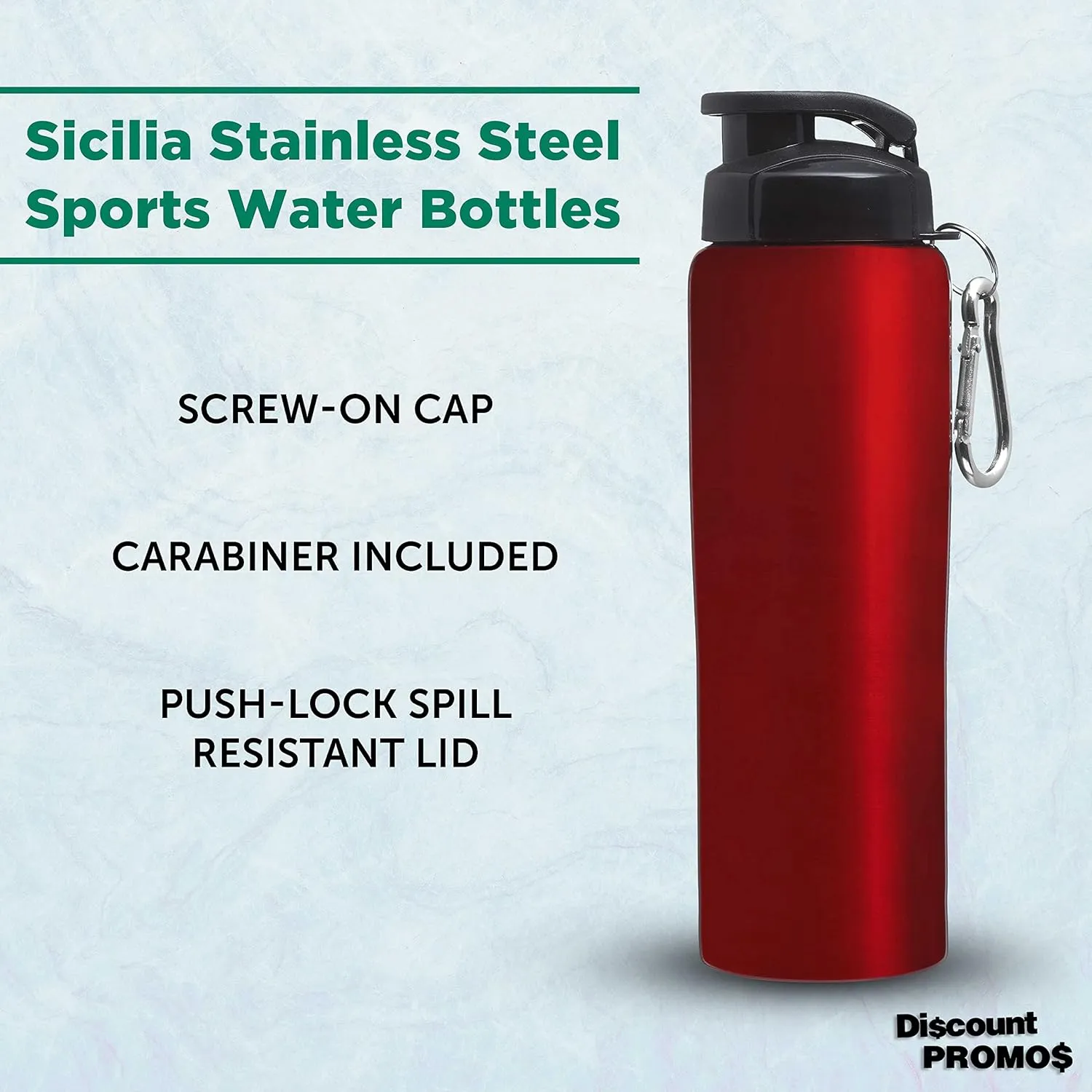 DISCOUNT PROMOS Sicilia Stainless Steel Sports Bottles 27 oz. Set of 6, Bulk Pack - Non Insulated, Great for Gym, Hiking, Cycling, School - Red