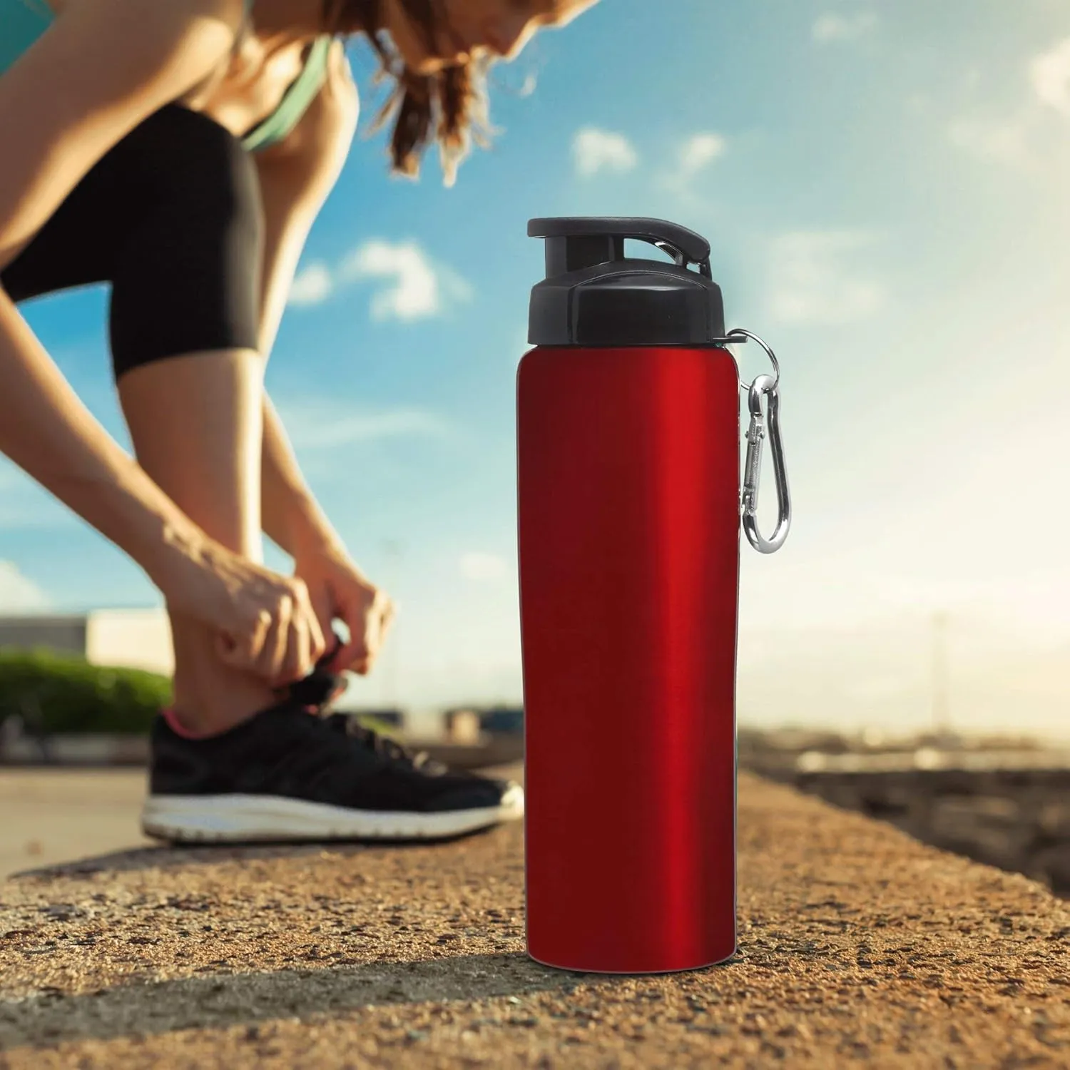 DISCOUNT PROMOS Sicilia Stainless Steel Sports Bottles 27 oz. Set of 6, Bulk Pack - Non Insulated, Great for Gym, Hiking, Cycling, School - Red
