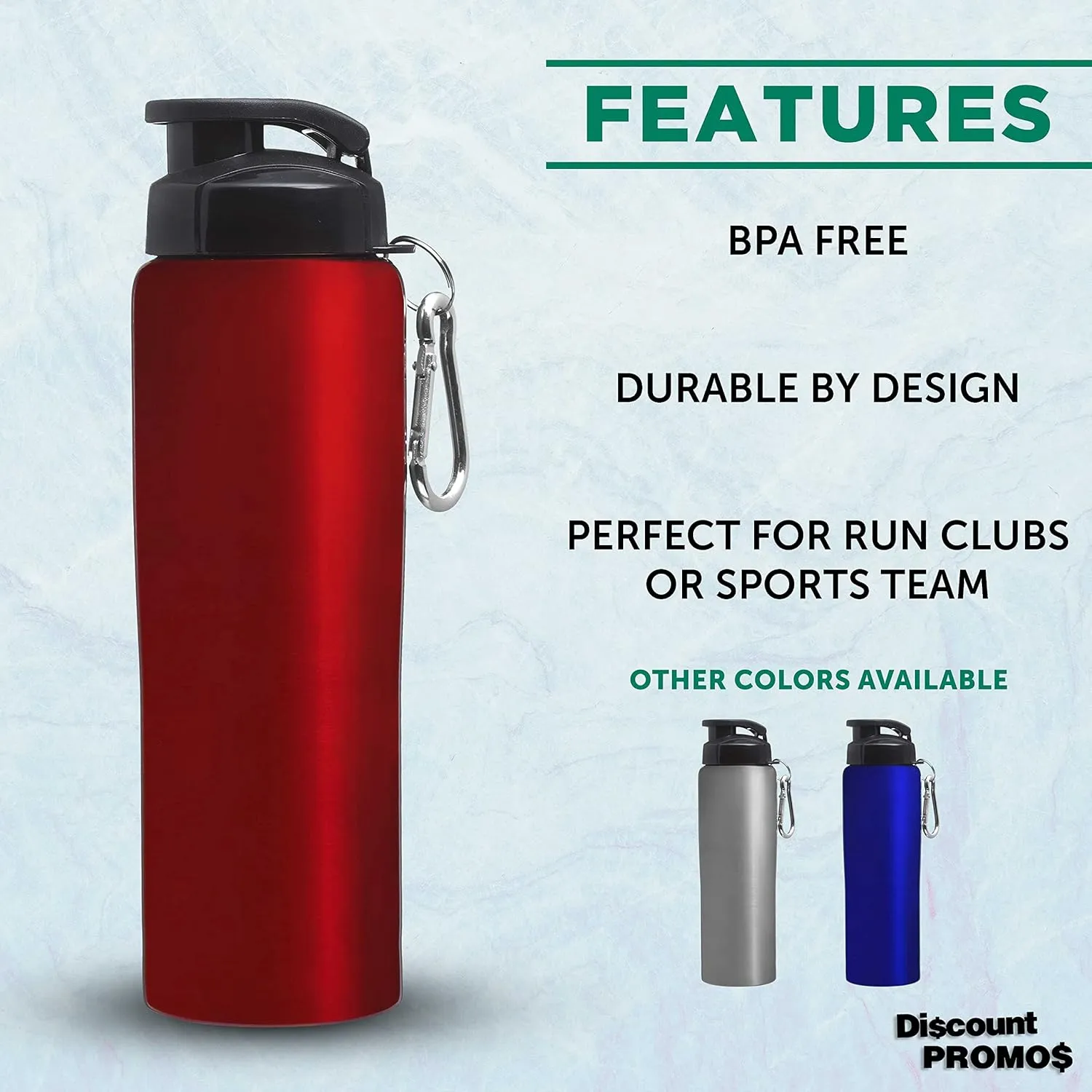 DISCOUNT PROMOS Sicilia Stainless Steel Sports Bottles 27 oz. Set of 6, Bulk Pack - Non Insulated, Great for Gym, Hiking, Cycling, School - Red