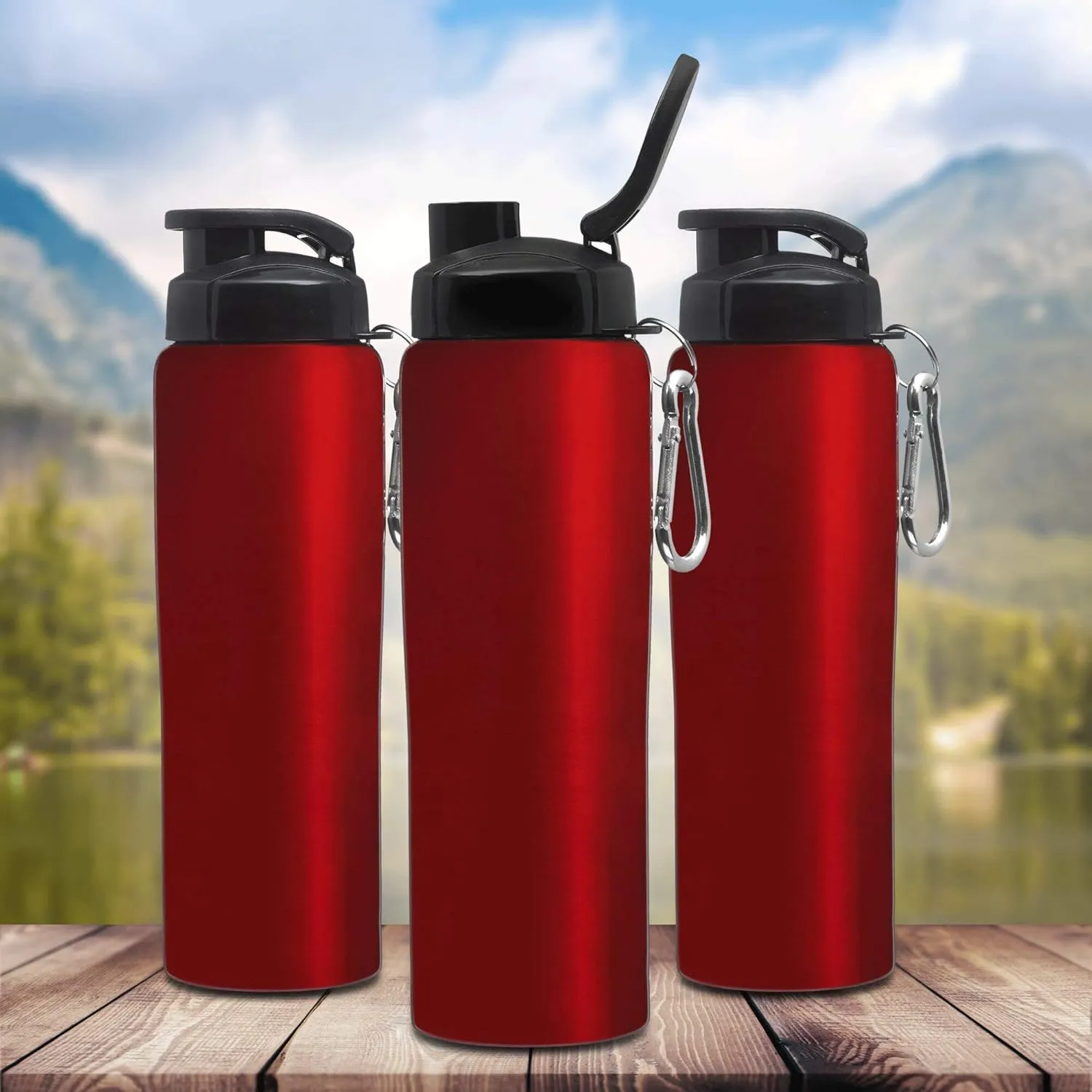 DISCOUNT PROMOS Sicilia Stainless Steel Sports Bottles 27 oz. Set of 6, Bulk Pack - Non Insulated, Great for Gym, Hiking, Cycling, School - Red