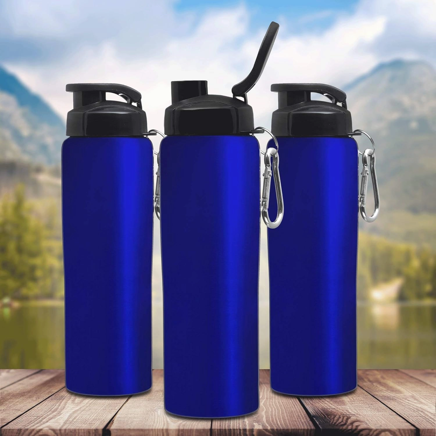 DISCOUNT PROMOS Sicilia Stainless Steel Sports Bottles 27 oz. Set of 6, Bulk Pack - Non Insulated, Great for Gym, Hiking, Cycling, School - Blue