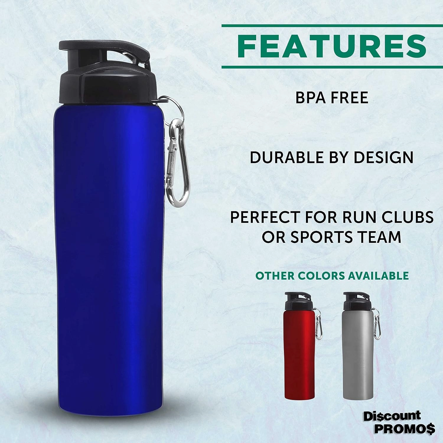 DISCOUNT PROMOS Sicilia Stainless Steel Sports Bottles 27 oz. Set of 6, Bulk Pack - Non Insulated, Great for Gym, Hiking, Cycling, School - Blue