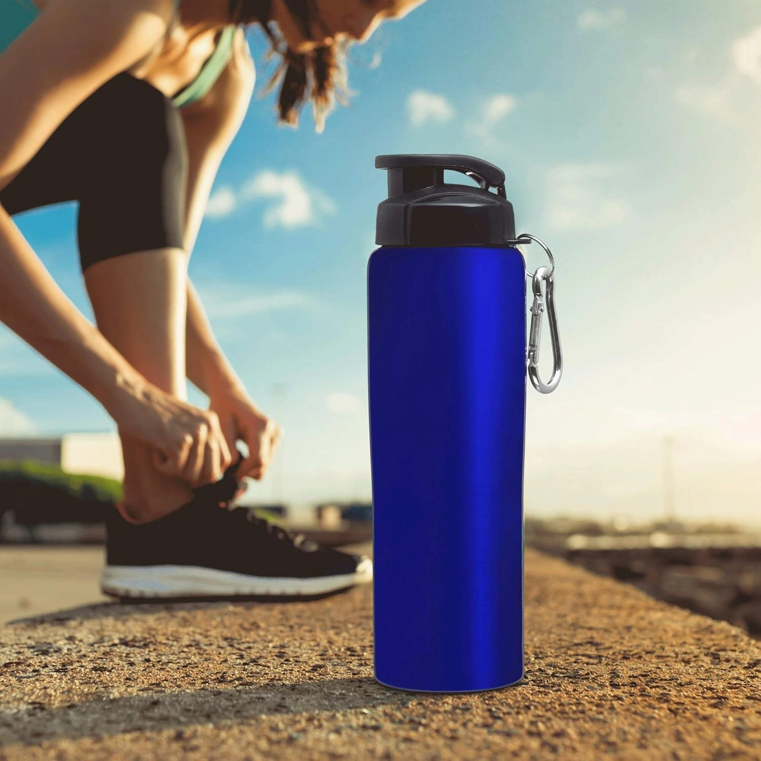 DISCOUNT PROMOS Sicilia Stainless Steel Sports Bottles 27 oz. Set of 6, Bulk Pack - Non Insulated, Great for Gym, Hiking, Cycling, School - Blue