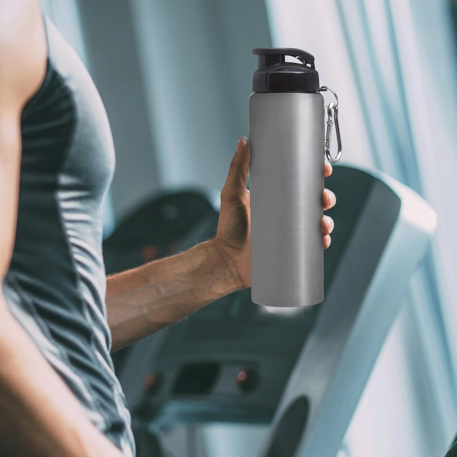 DISCOUNT PROMOS Sicilia Stainless Steel Sports Bottles 27 oz. Set of 6, Bulk Pack - Non Insulated, Great for Gym, Hiking, Cycling, School - Silver