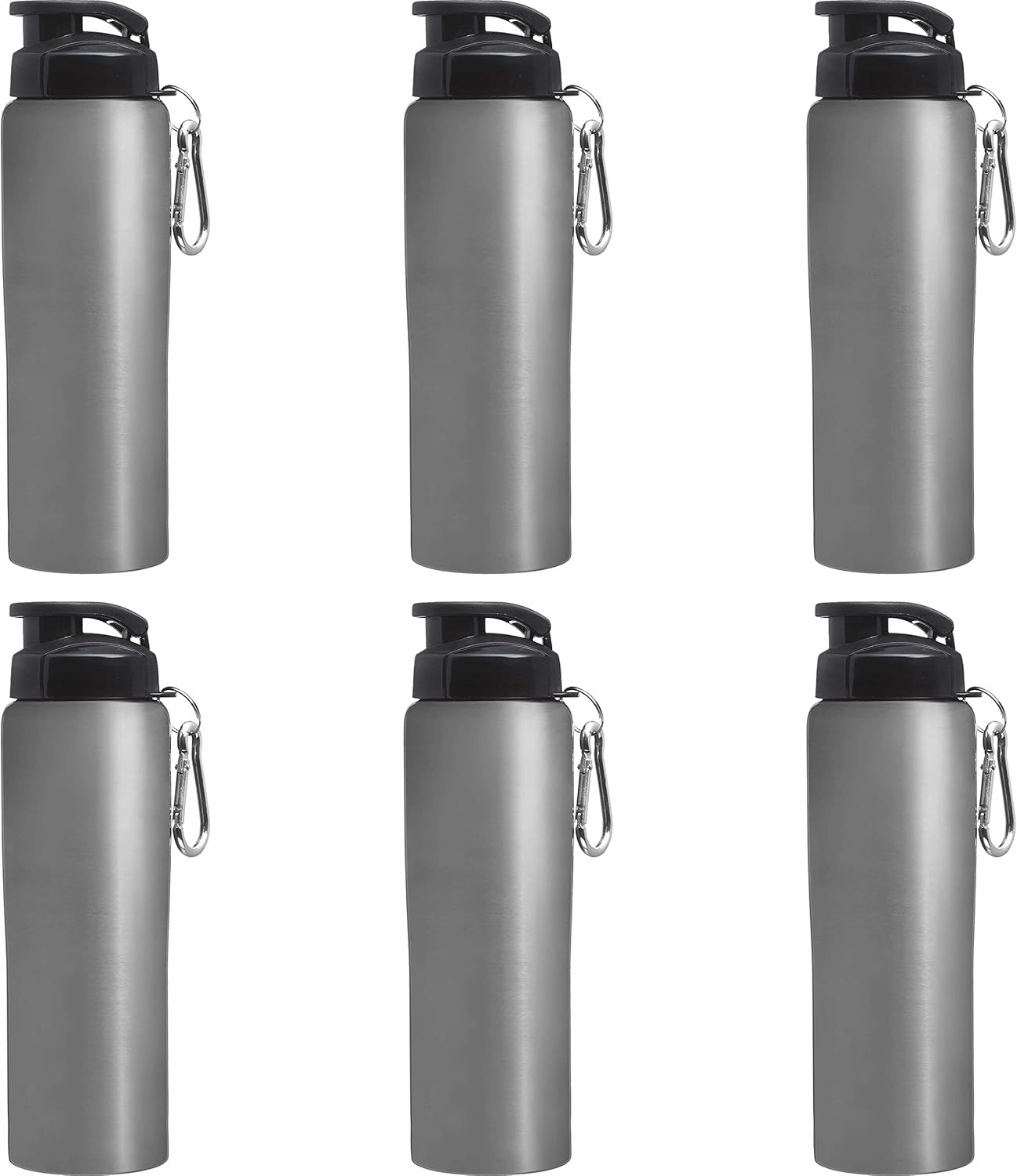 DISCOUNT PROMOS Sicilia Stainless Steel Sports Bottles 27 oz. Set of 6, Bulk Pack - Non Insulated, Great for Gym, Hiking, Cycling, School - Silver