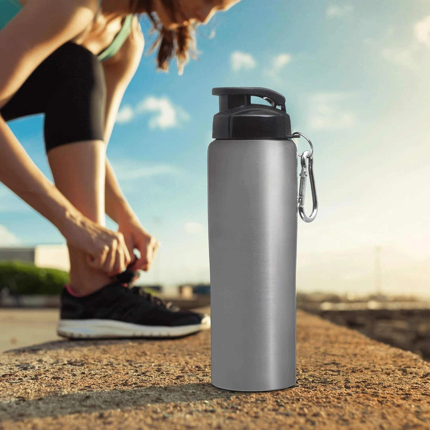 DISCOUNT PROMOS Sicilia Stainless Steel Sports Bottles 27 oz. Set of 6, Bulk Pack - Non Insulated, Great for Gym, Hiking, Cycling, School - Silver