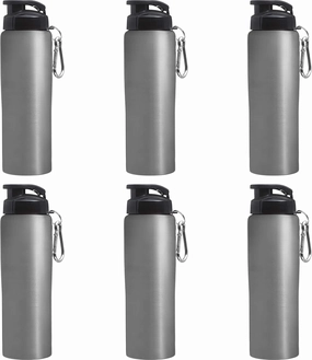 DISCOUNT PROMOS Sicilia Stainless Steel Sports Bottles 27 oz. Set of 6, Bulk Pack - Non Insulated, Great for Gym, Hiking, Cycling, School - Silver