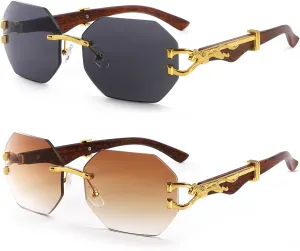 Dollger Rimless Rectangle Sunglasses for Women Men Fashion Hip hop Frameless Designer Shades Wooden Y2K Square Sun Glasses