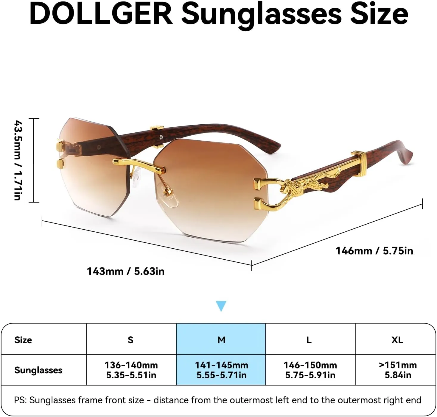 Dollger Rimless Rectangle Sunglasses for Women Men Fashion Hip hop Frameless Designer Shades Wooden Y2K Square Sun Glasses