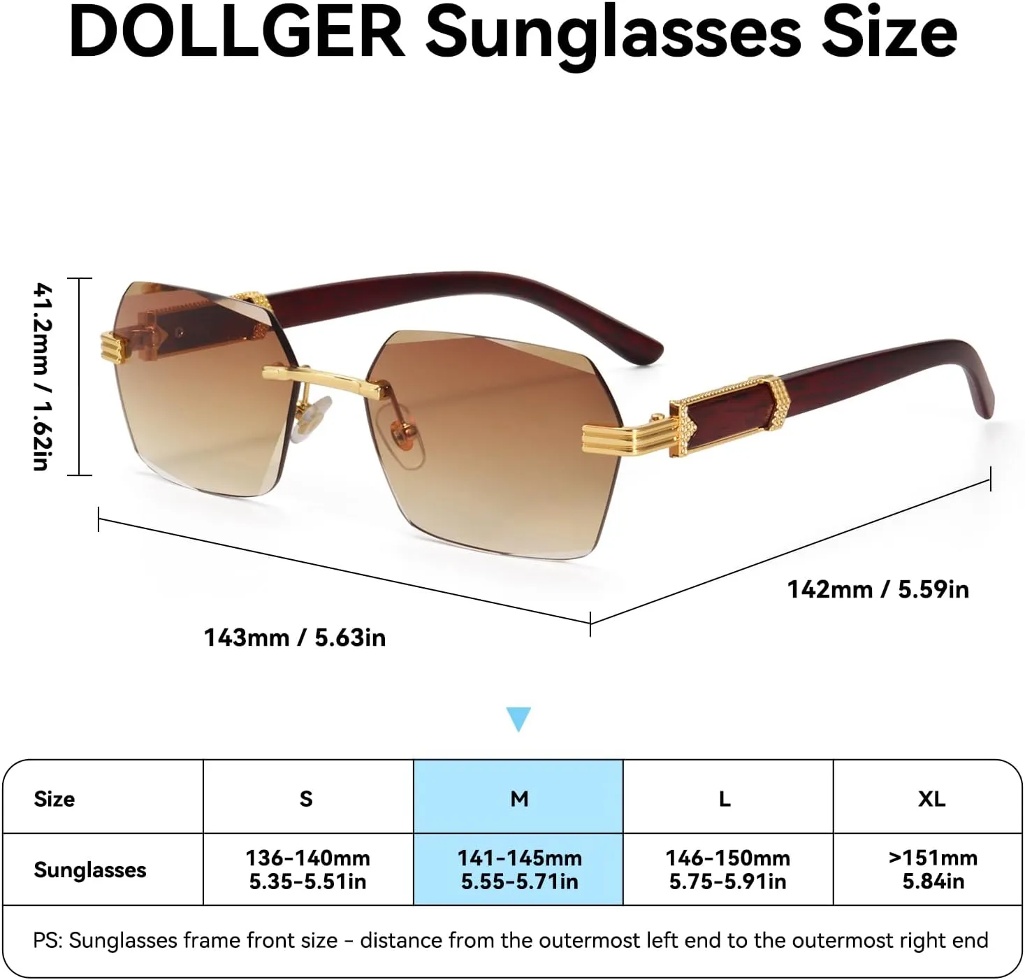 Dollger Rimless Rectangle Sunglasses for Women Men Fashion Hip hop Frameless Designer Shades Wooden Y2K Square Sun Glasses