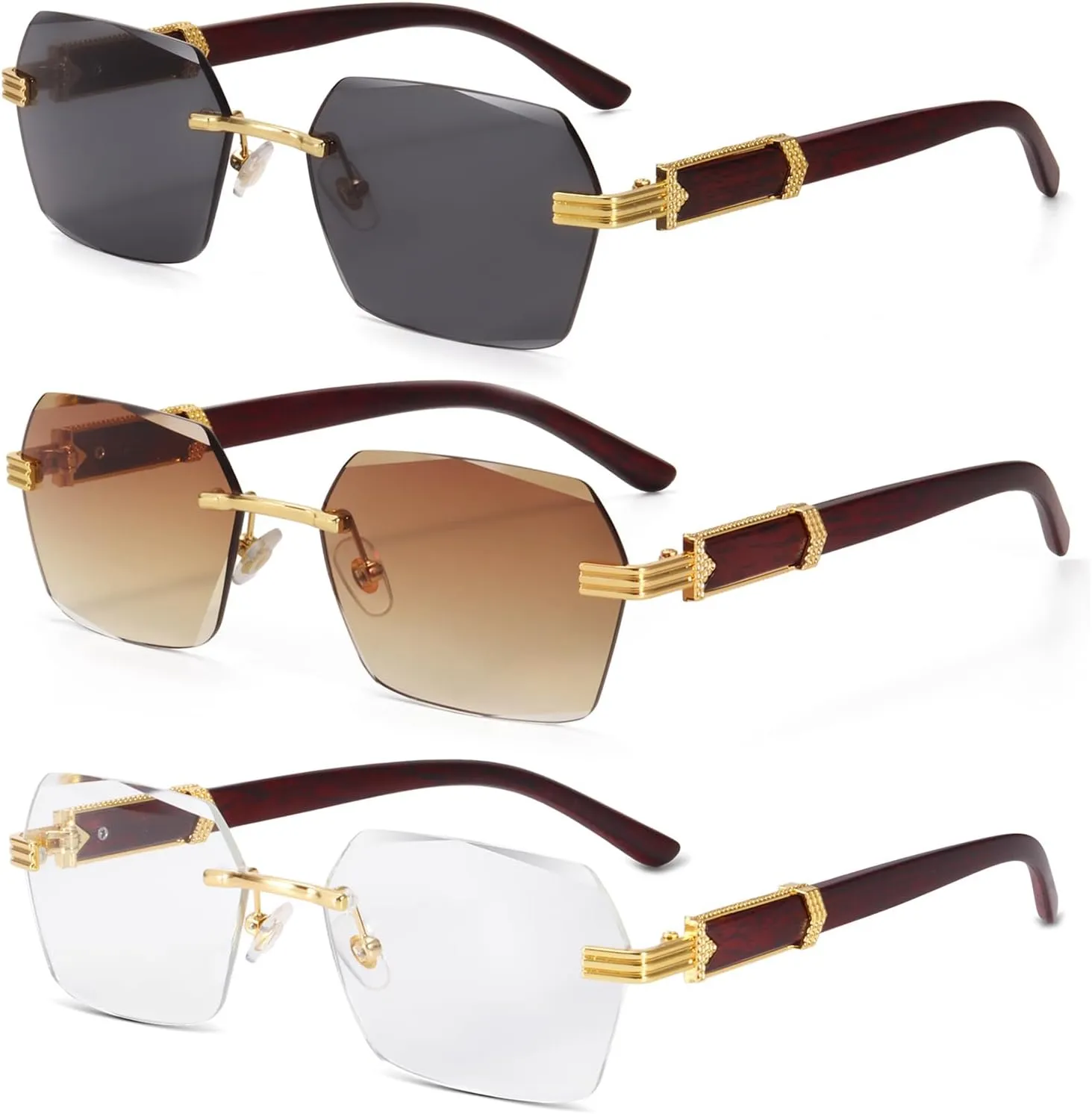 Dollger Rimless Rectangle Sunglasses for Women Men Fashion Hip hop Frameless Designer Shades Wooden Y2K Square Sun Glasses