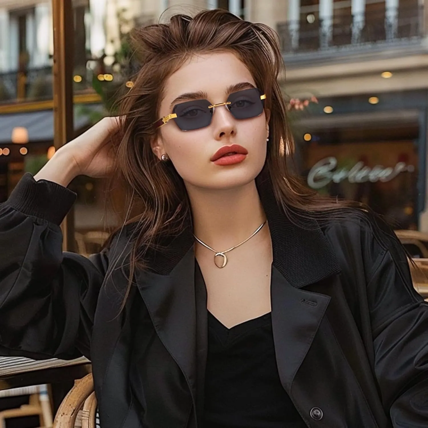 Dollger Rimless Rectangle Sunglasses for Women Men Fashion Hip hop Frameless Designer Shades Wooden Y2K Square Sun Glasses