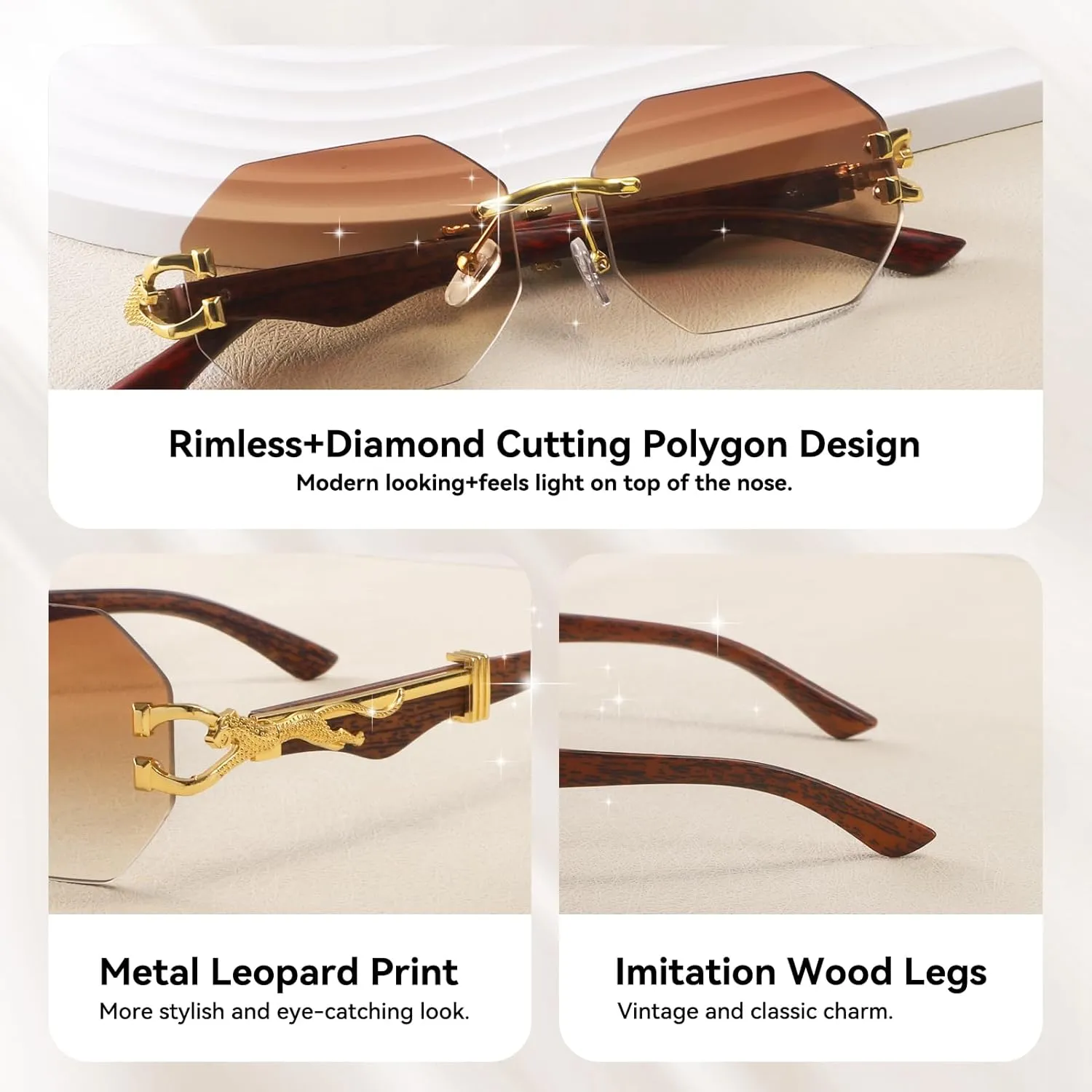 Dollger Rimless Rectangle Sunglasses for Women Men Fashion Hip hop Frameless Designer Shades Wooden Y2K Square Sun Glasses