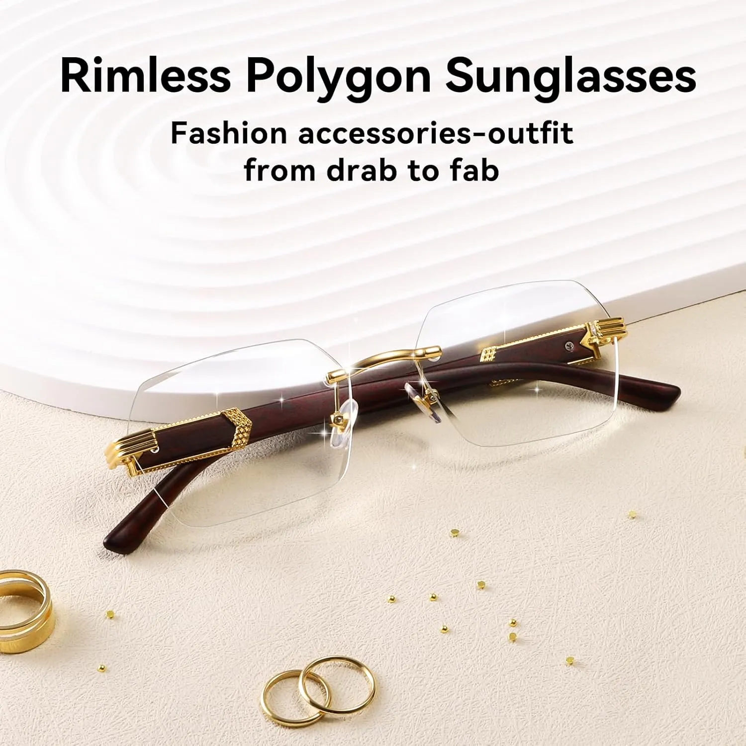 Dollger Rimless Rectangle Sunglasses for Women Men Fashion Hip hop Frameless Designer Shades Wooden Y2K Square Sun Glasses