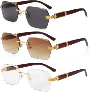 Dollger Rimless Rectangle Sunglasses for Women Men Fashion Hip hop Frameless Designer Shades Wooden Y2K Square Sun Glasses