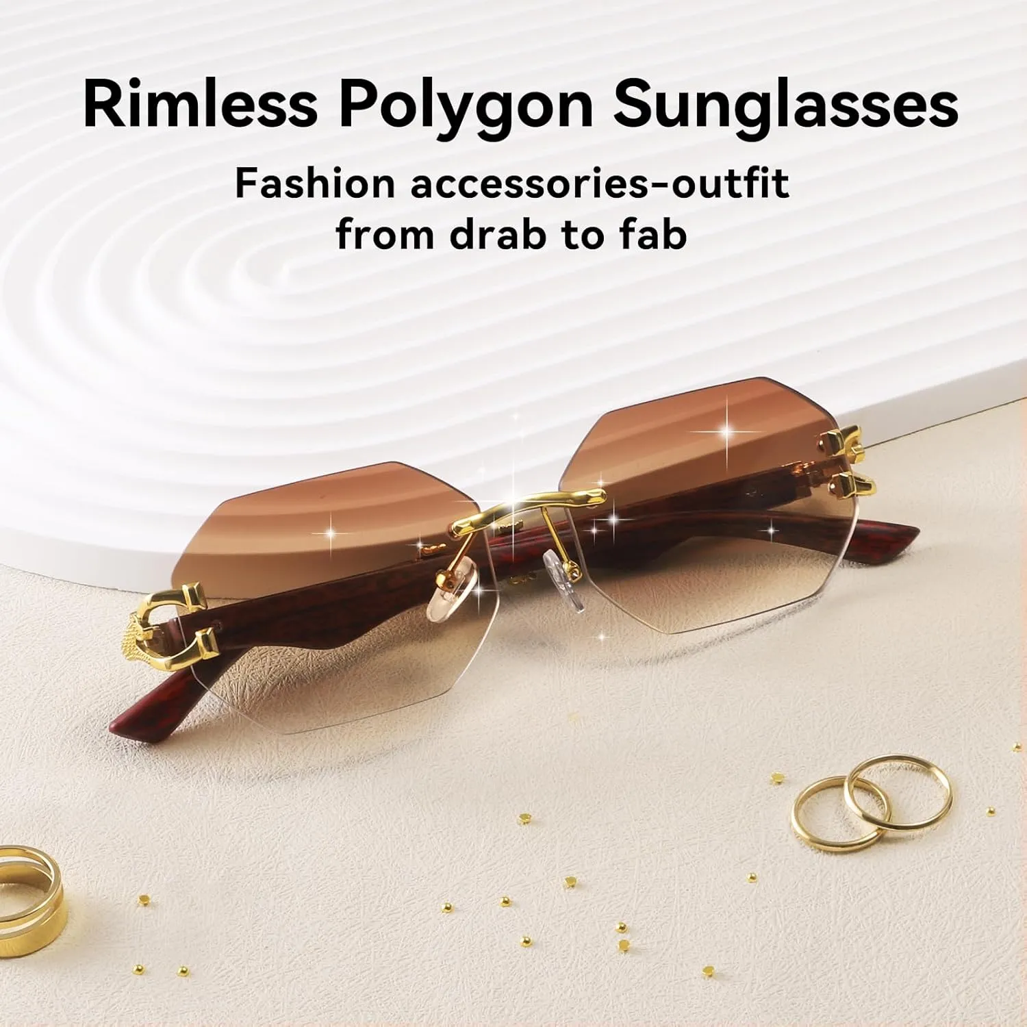 Dollger Rimless Rectangle Sunglasses for Women Men Fashion Hip hop Frameless Designer Shades Wooden Y2K Square Sun Glasses