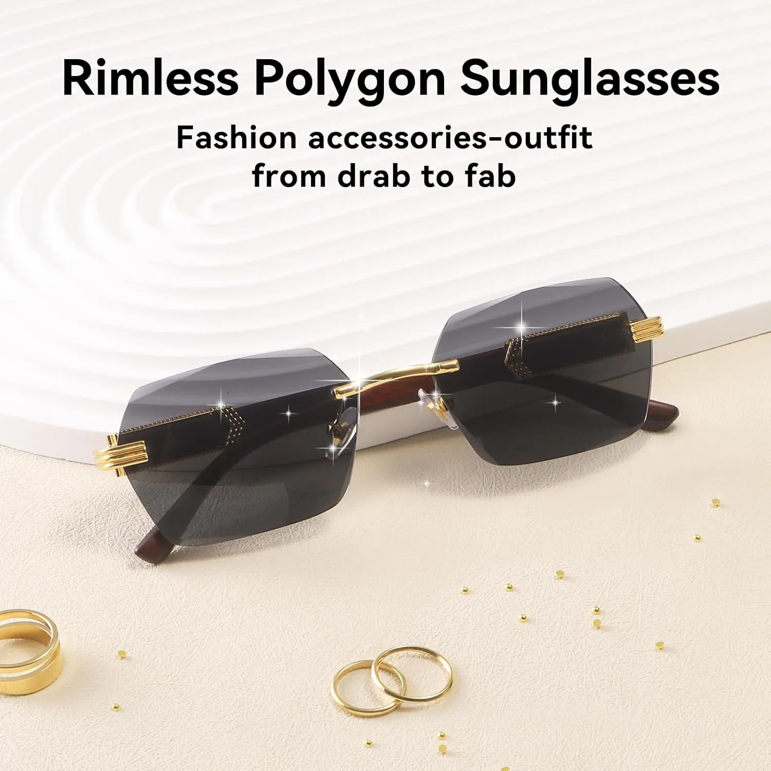 Dollger Rimless Rectangle Sunglasses for Women Men Fashion Hip hop Frameless Designer Shades Wooden Y2K Square Sun Glasses