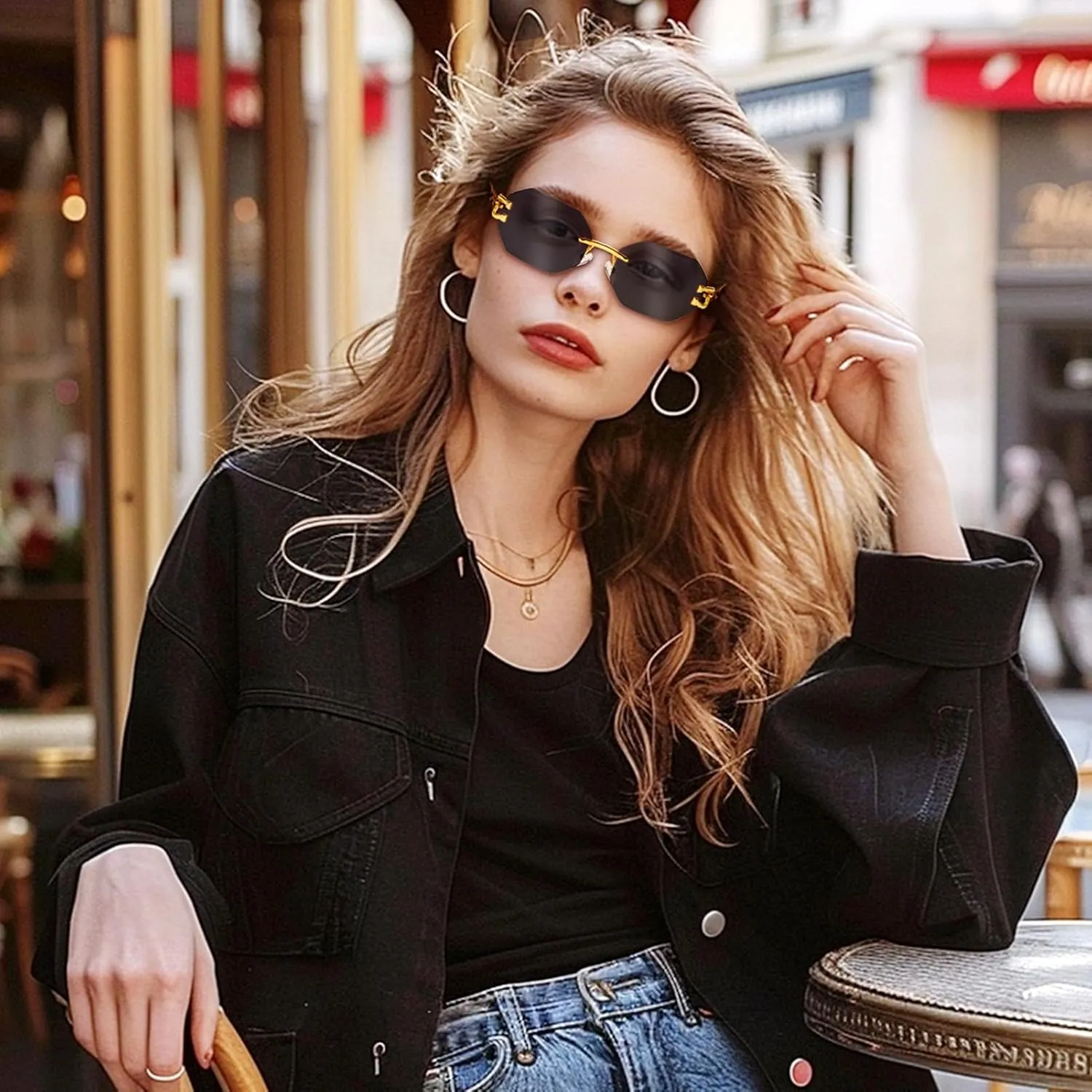 Dollger Rimless Rectangle Sunglasses for Women Men Fashion Hip hop Frameless Designer Shades Wooden Y2K Square Sun Glasses