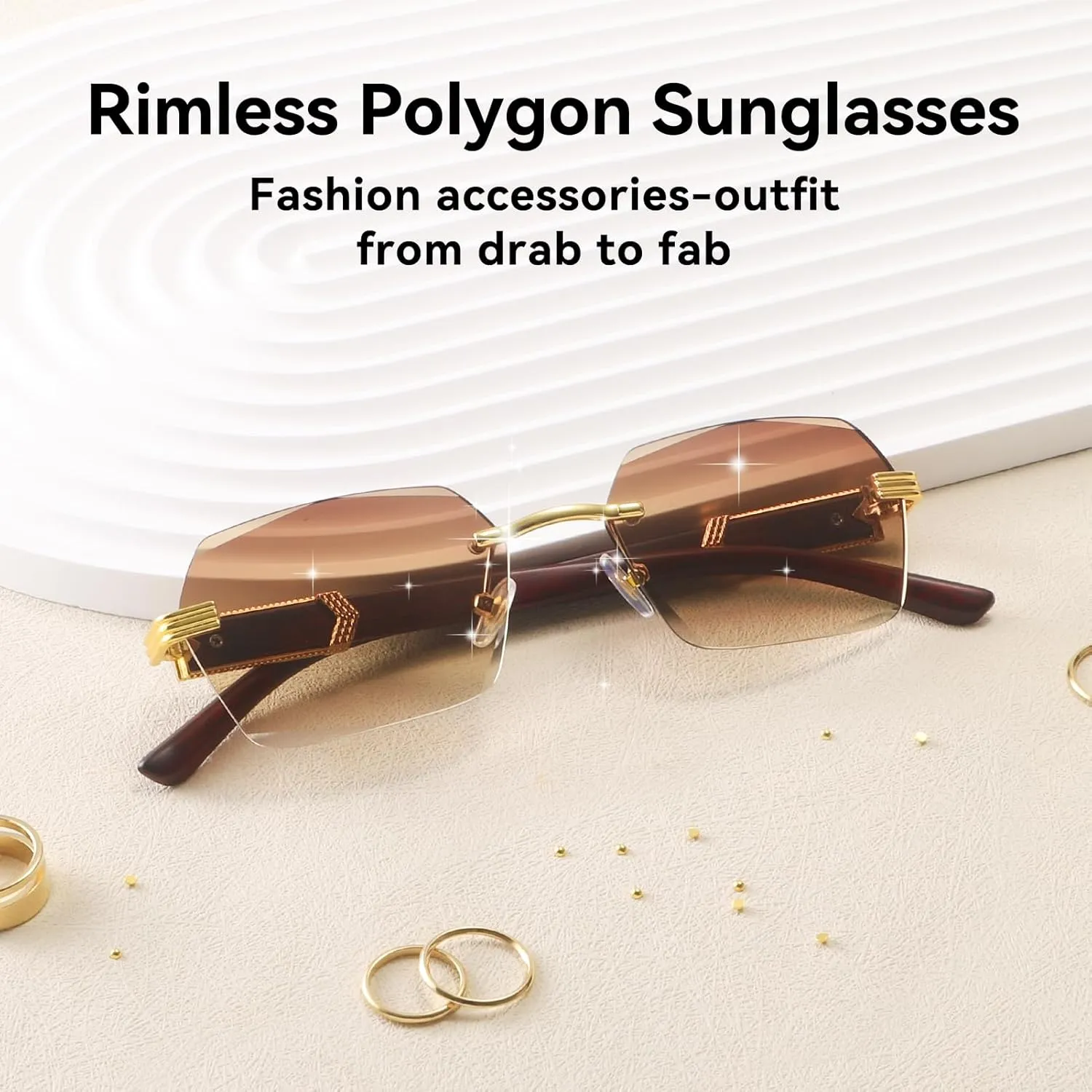 Dollger Rimless Rectangle Sunglasses for Women Men Fashion Hip hop Frameless Designer Shades Wooden Y2K Square Sun Glasses